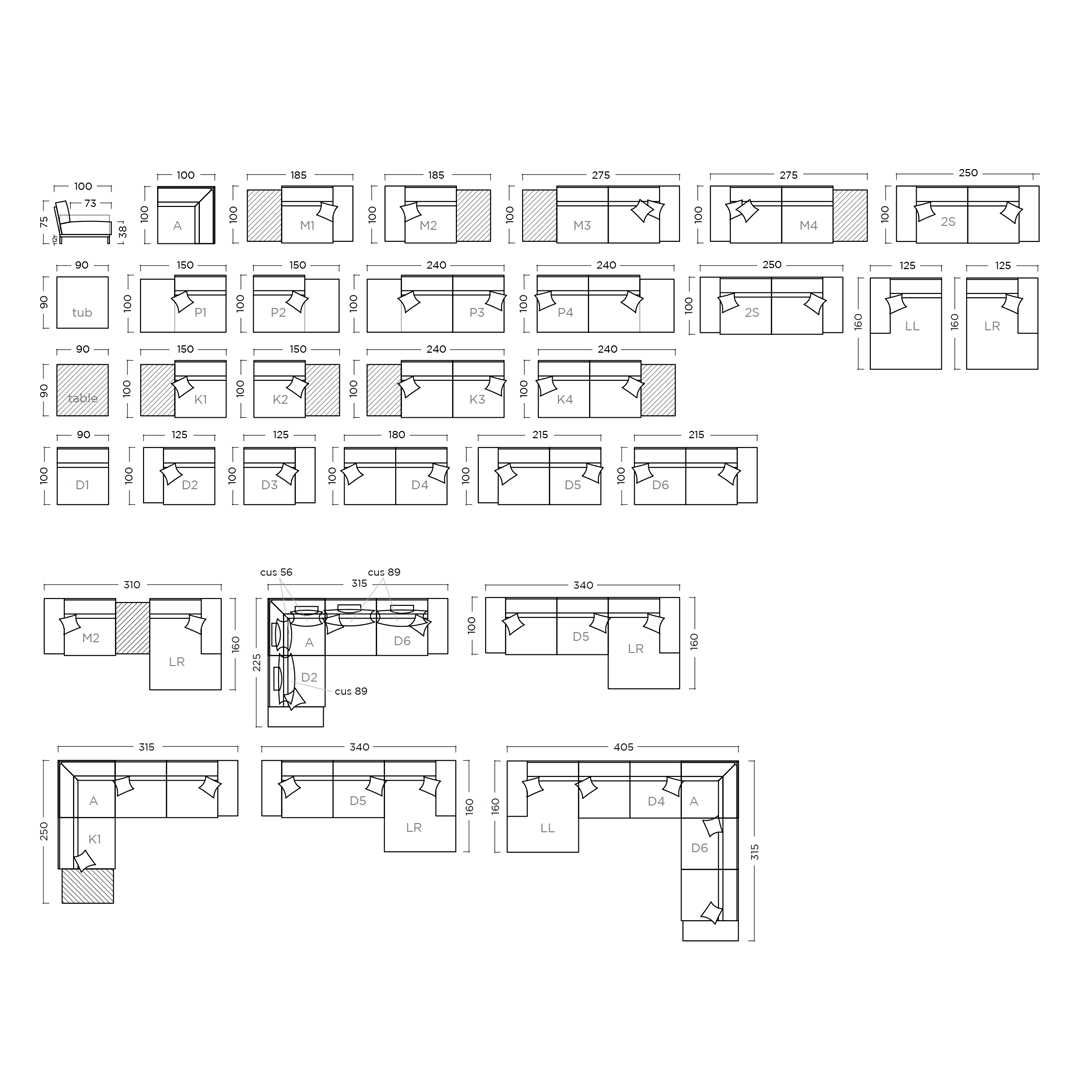 Sofa LANDSCAPE-Tragende Elemente aus massiver Buche und Metall