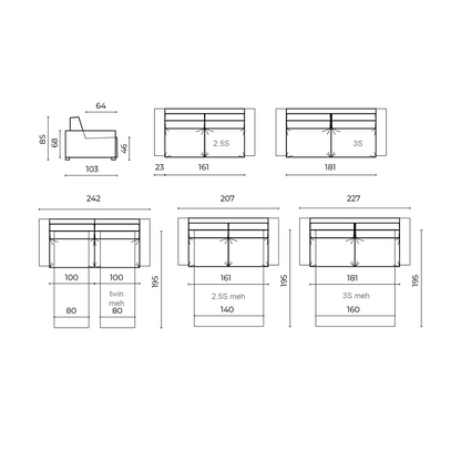 MATRIX Schlafsofas - tragende Elemente aus massiver Buche, verstärkt mit Holzplattenelementen im Raum