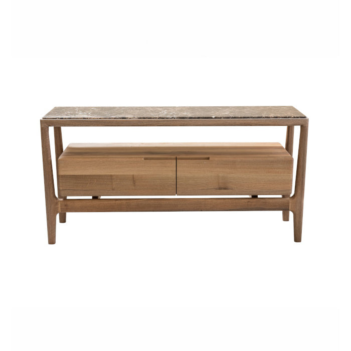 AVOLA-Designer Sideboard aus Massivholz-marmor frontal-nussbaum