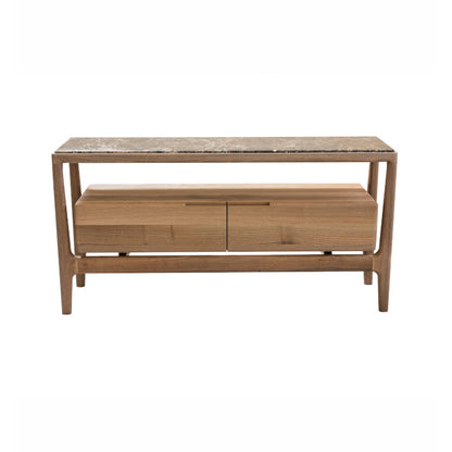 AVOLA-Designer Sideboard aus Massivholz-marmor frontal-nussbaum