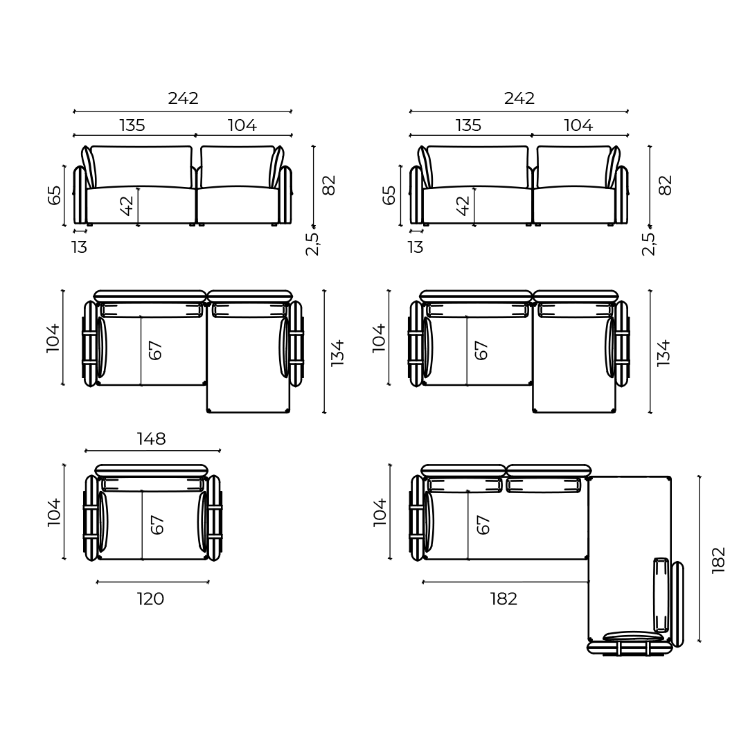 Spezifikation Charme Designersofa, Gestell aus Massivholz