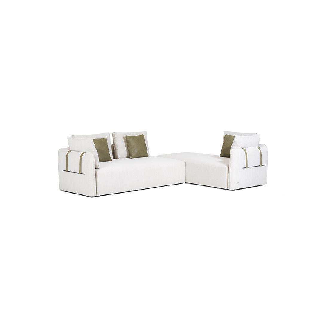 CHARME-Designersofa, Gestell aus Massivholz mit Stoffpolsterung-links