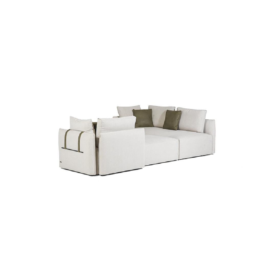 CHARME-Designersofa, Gestell aus Massivholz mit Stoffpolsterung-rücken links