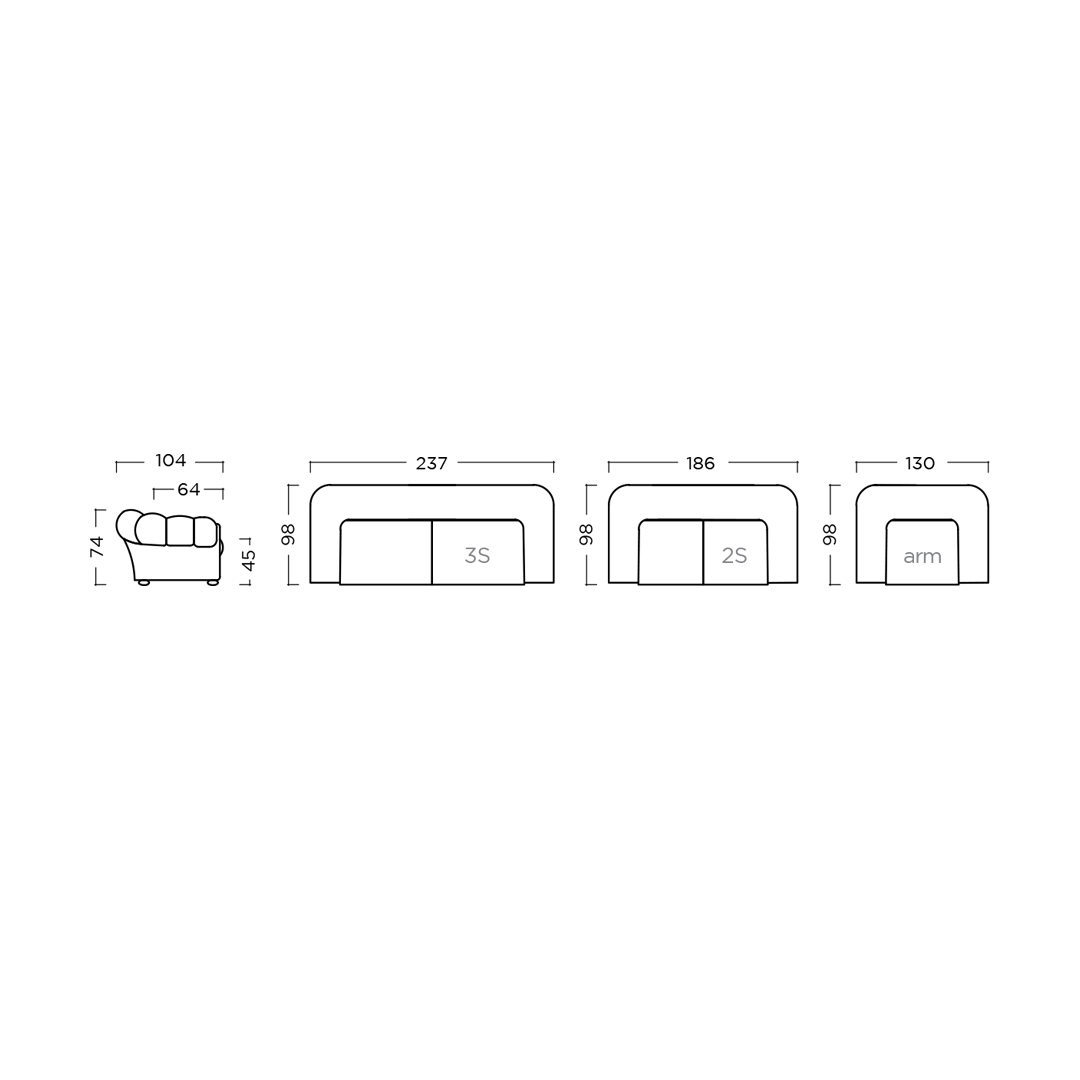 Spezifikation Classic M Designersofa, Gestell aus Massivholz