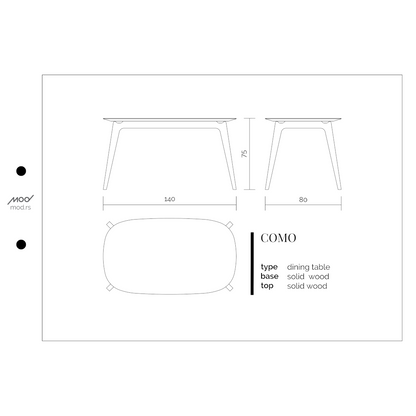 Spezifikation Como Designer Esstisch aus Massivholz