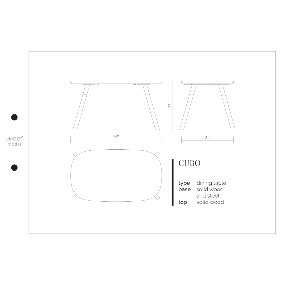 Spezifikation Cubo Designer Esstisch aus Massivholz