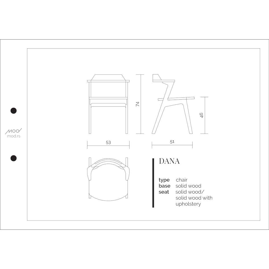 Spezifikation Dana Designer Stuhl aus Massivholz