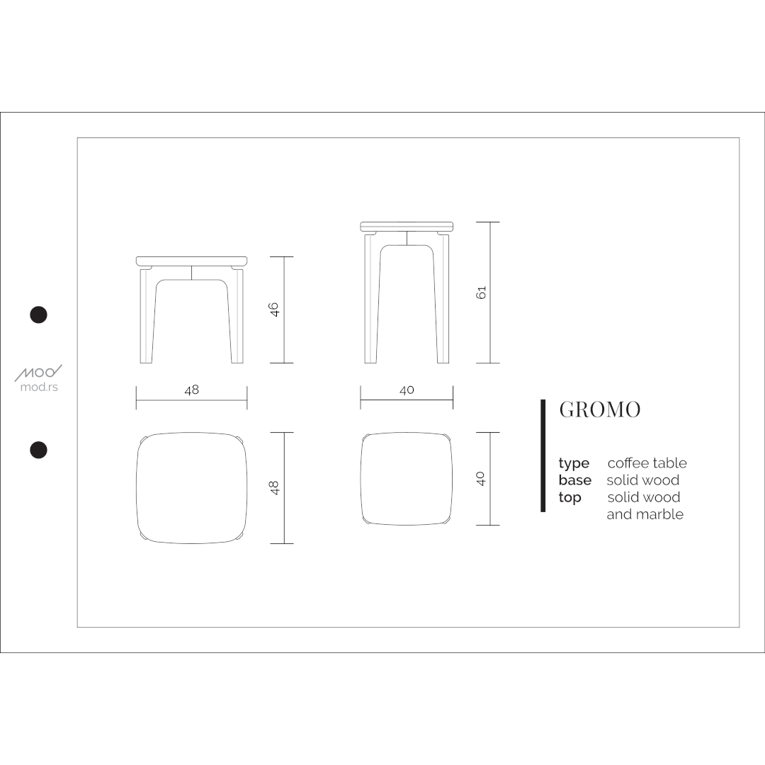 Spezifikation Gromo Designer Beistelltisch aus Massivholz und Marmor