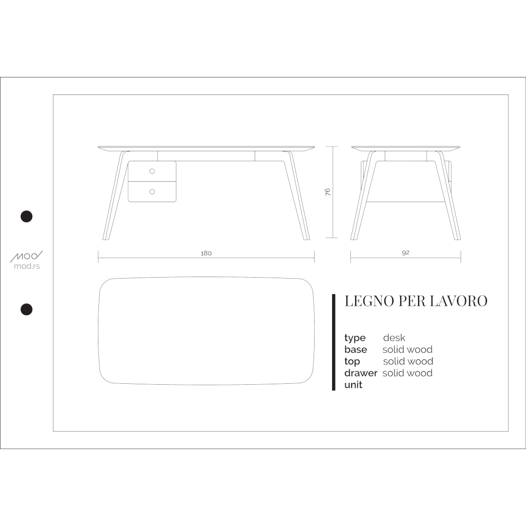 Spezifikation Legno Office Designer Bürotisch aus Massivholz