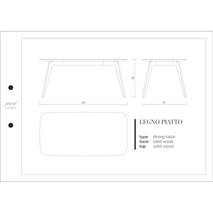 Spezifikation Legno Piato Designer Esstisch aus Massivholz