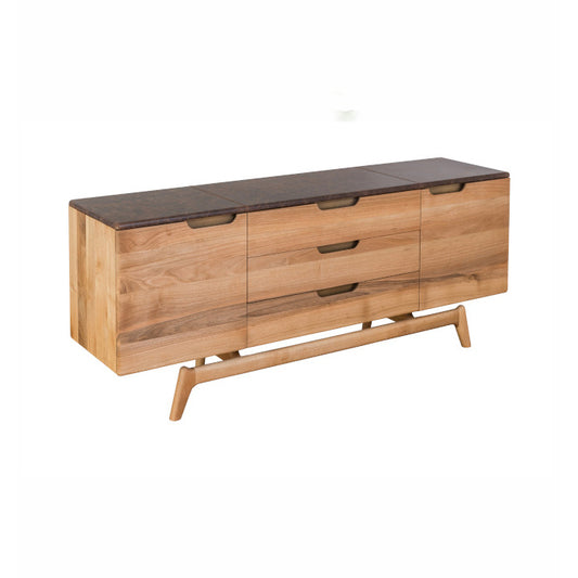 LEVITANTE-Designer Sideboard aus Massivholz-leder frontale Seitenansicht-eiche