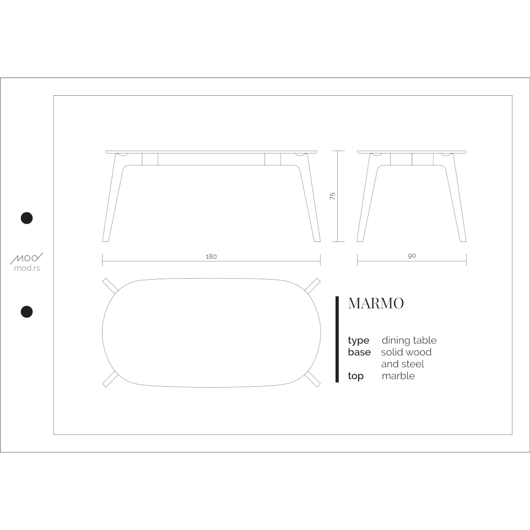 Spezifikation Marmo Designer Esstisch aus Massivholz und Marmor