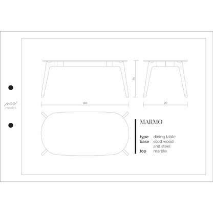 Spezifikation Marmo Designer Esstisch aus Massivholz und Marmor