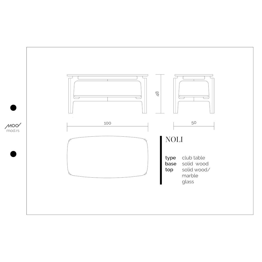 Spezifikation Noli Designer Couchtisch aus Massivholz und Marmor