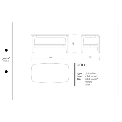 Spezifikation Noli Designer Couchtisch aus Massivholz und Marmor