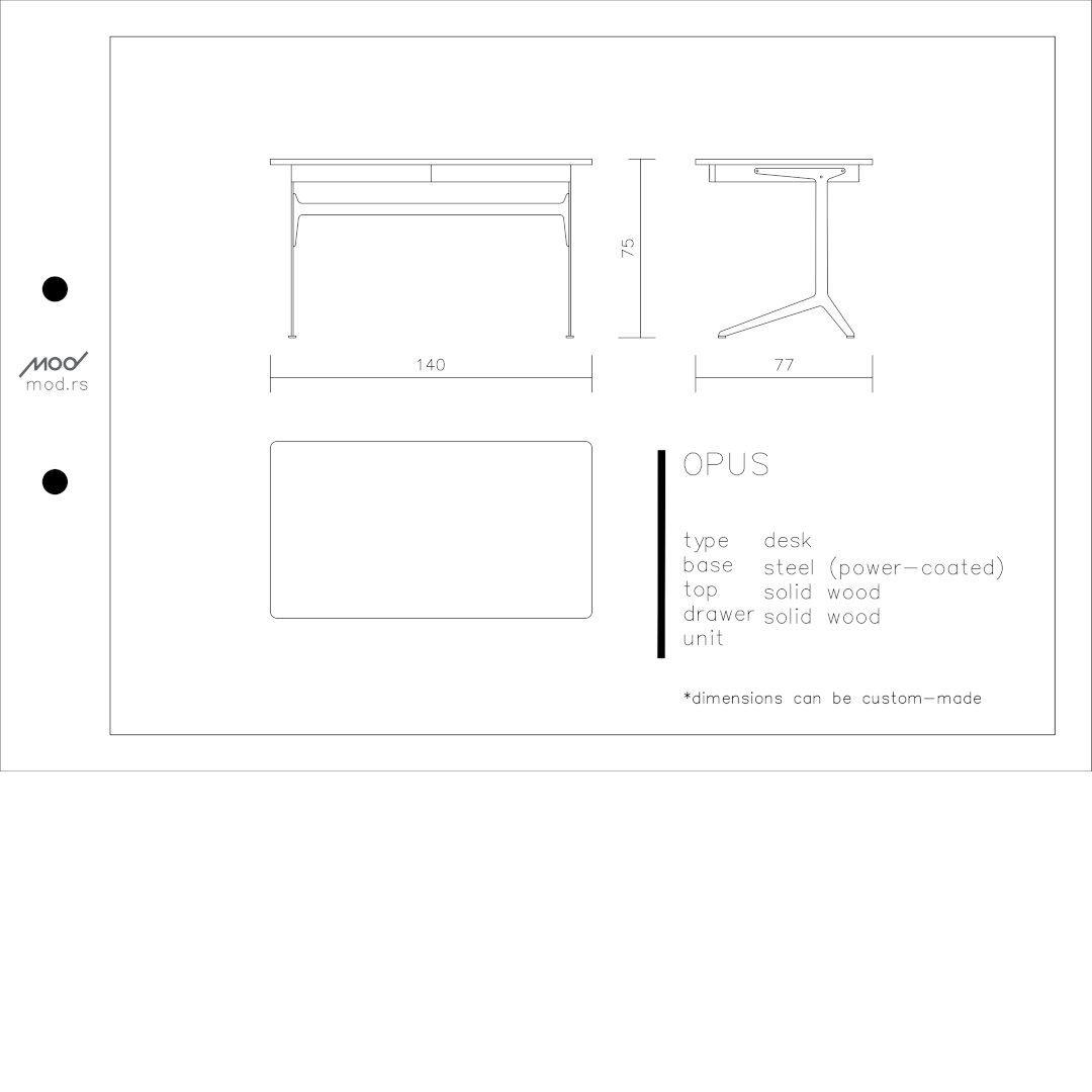 Spezifikation Opus Designer Bürotisch aus Massivholz und Metall