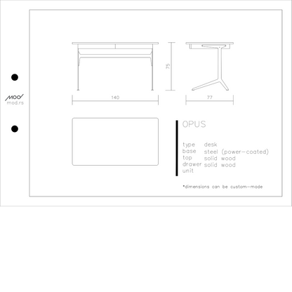 Spezifikation Opus Designer Bürotisch aus Massivholz und Metall