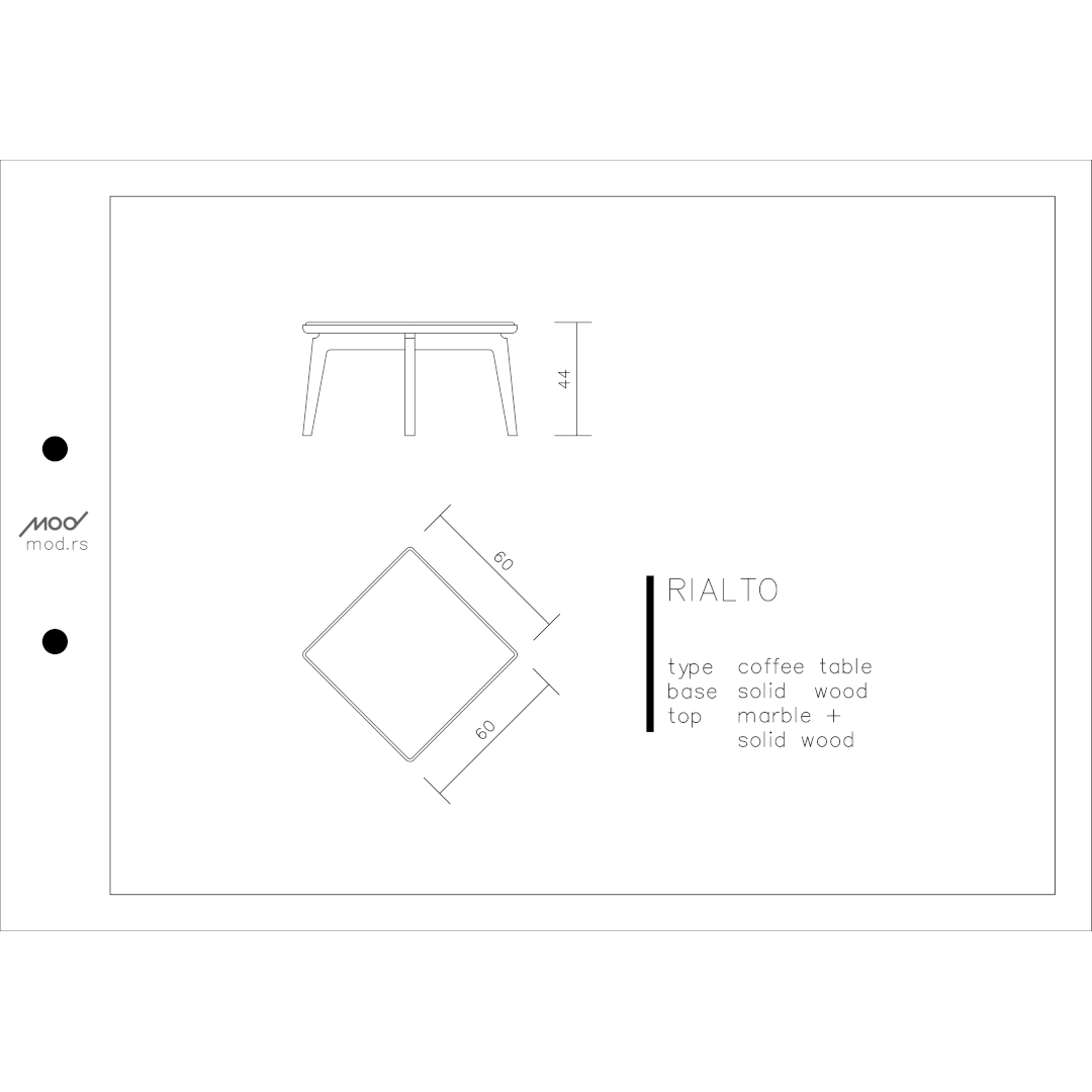 Spezifikation Rialto Designer Couchtisch aus Massivholz und Marmor