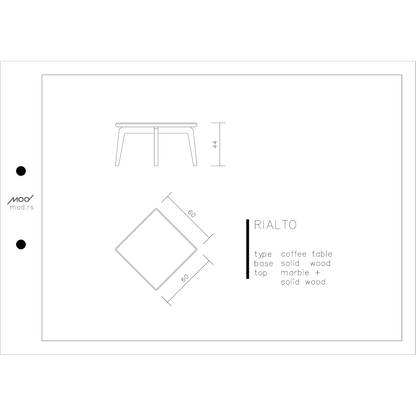 Spezifikation Rialto Designer Couchtisch aus Massivholz und Marmor