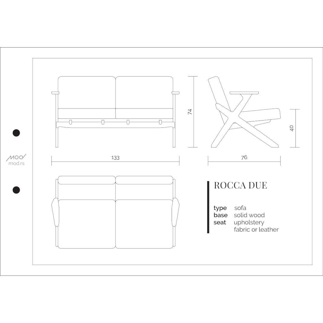 Spezifikation Rocca Due Designer Sofa aus Massivholz