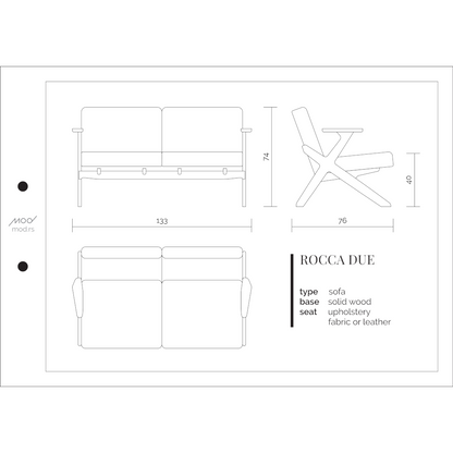 Spezifikation Rocca Due Designer Sofa aus Massivholz