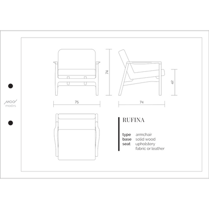 Spezifikation Rufina Designer Sessel aus Massivholz