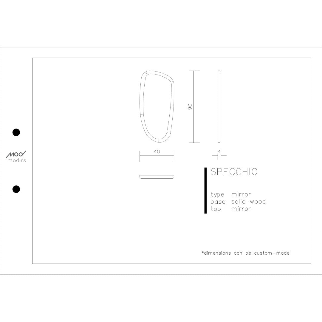 Spezifikation Specchio Designerspiegel aus Massivholz